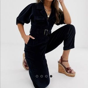 ASOS Cord belted jumpsuit in Navy